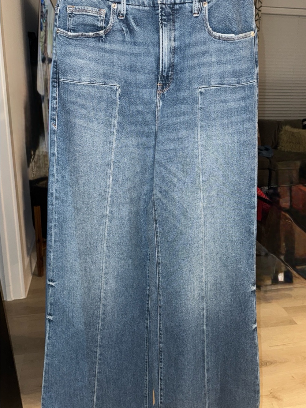 NWT Good American Good Waist Palazzo  Wide-Leg Jeans with Front Panel Detail
